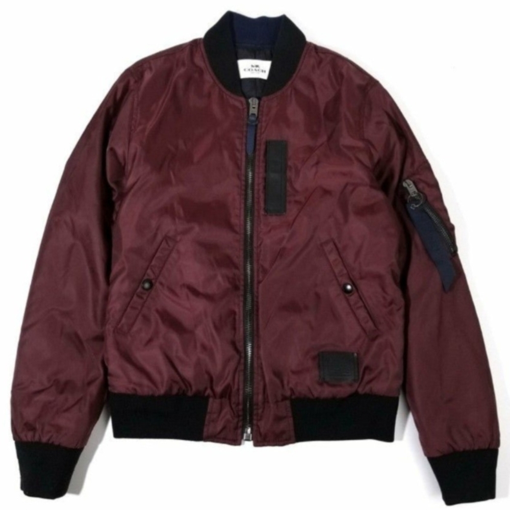 NWT Coach Burgundy Bomber Jacket with Black Trim